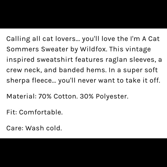 🔥WILDFOX🔥COUTURE I’M A CAT SOMMERS PULLOVER SWEATSHIRT BLACK MEDIUM NWT - Picture 4 of 5